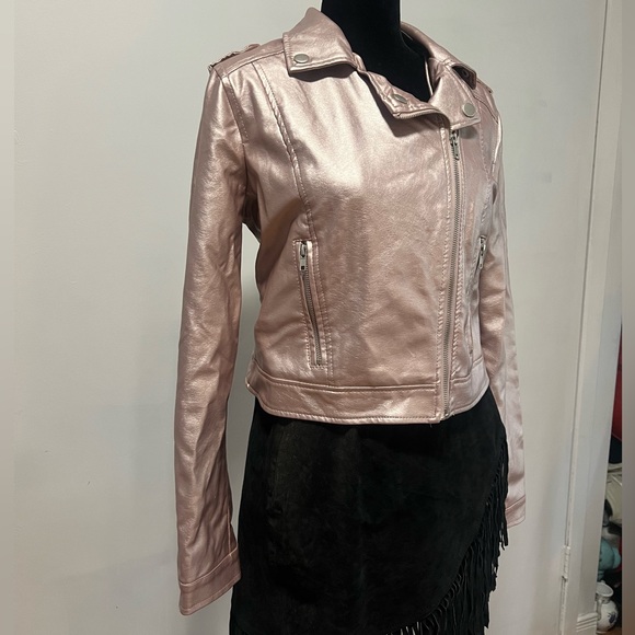 Metallic pink faux leather moto jacket - Picture 2 of 5